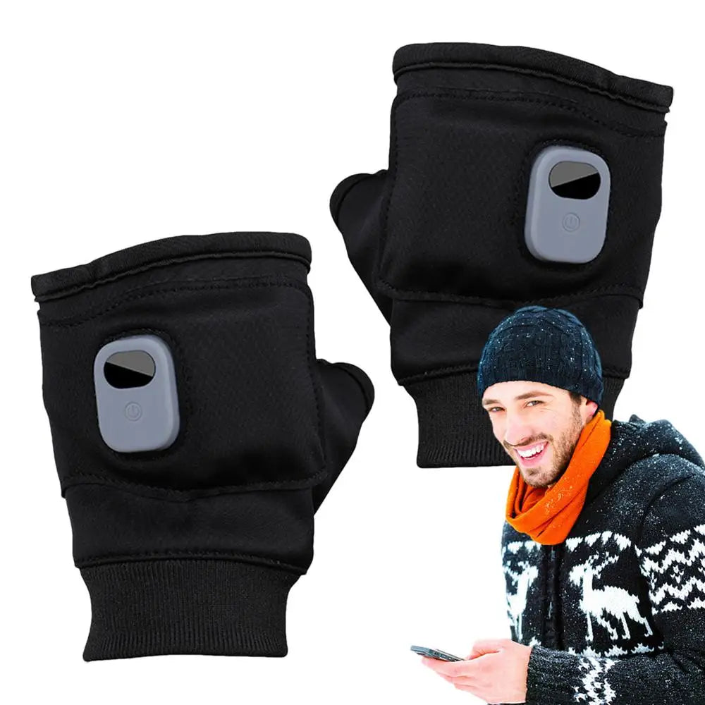 Heated Gloves USB Rechargeable Heating Mittens Winter Half Hand Warmers Electric Thermal Gloves For Cold Weather