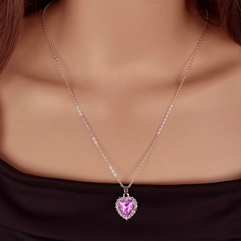 1 Set Crystal Heart Pendants Necklaces and Drop Earring for Women Wedding Bride Fashion Jewelry