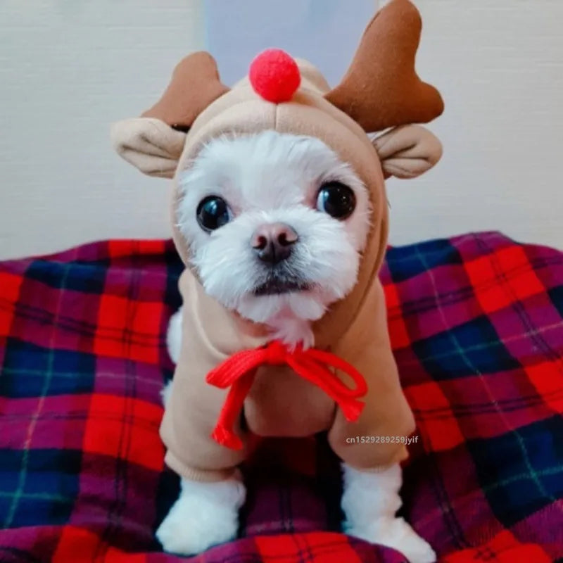 Christmas Dog Winter Hooded Sweatshirt Costume for Small Medium Pet Coat Puppy Cat Jacket Clothes Chihuahuas French Bulldog