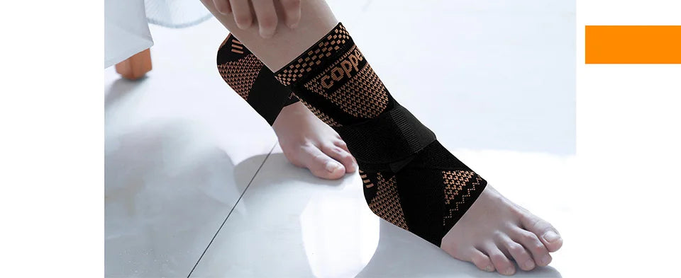 Adjustable Copper Compression Ankle Support Sleeve for Achilles Tendonitis, Plantar Fasciitis-Eases Swelling and Sprained Ankle