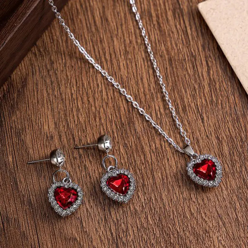 1 Set Crystal Heart Pendants Necklaces and Drop Earring for Women Wedding Bride Fashion Jewelry