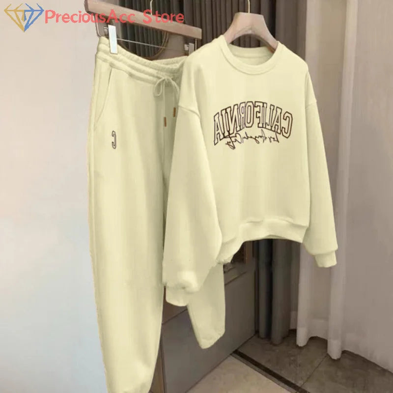 Print Two Piece Sets Womens Men Hoody O-Neck All Match Loose Comfortable Sweatshirt Pant Sets Fashion Hoodie Autumn Clothes