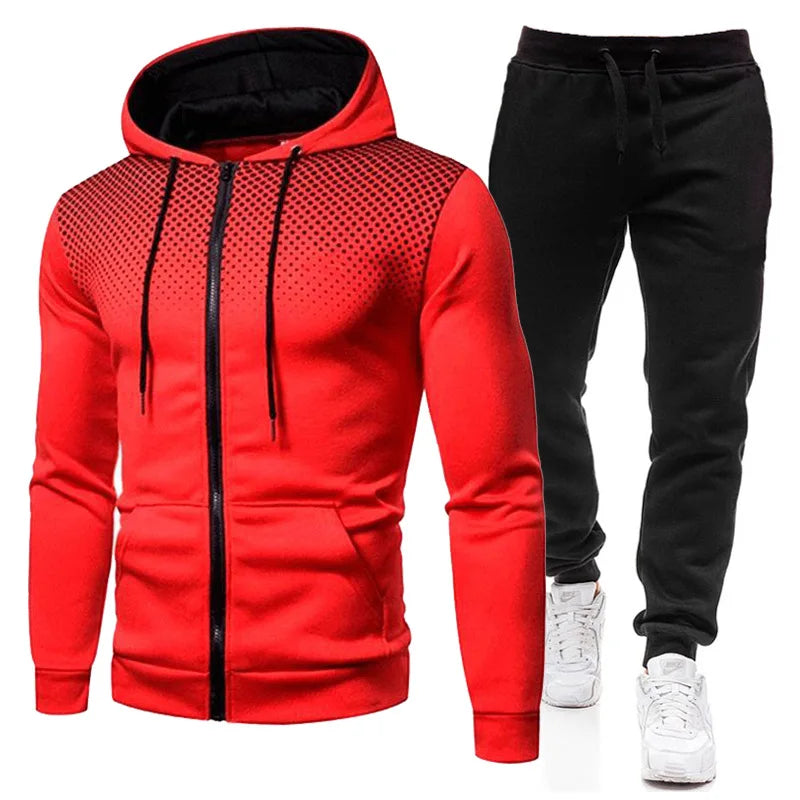 Fashion Print Tracksuit for Men Zipper Hooded Sweatshirt and Sweatpants Two Pieces Suits Male Casual Fitness Jogging Sports Sets