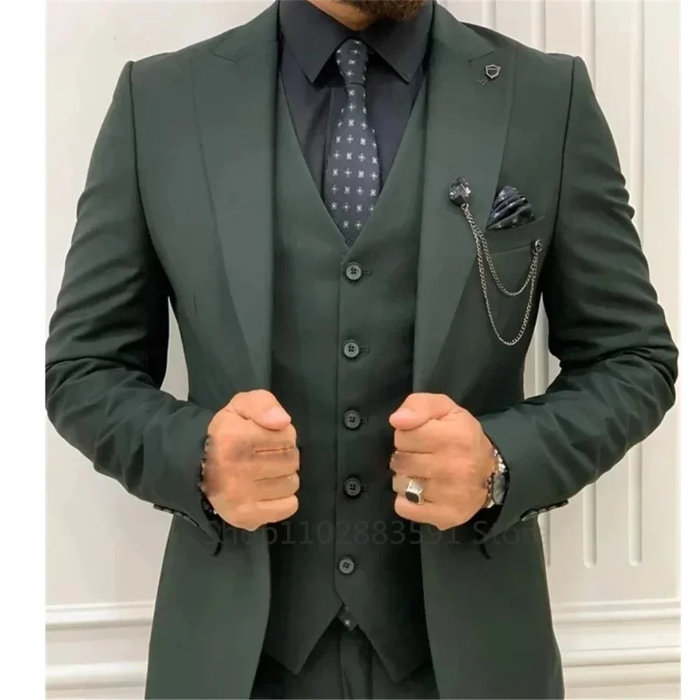 Men Suits 3 Pieces For Wedding Tuxedo Formal Sim Fit Jacket Vest Pants Groom Notched Lapel Single Breasted (Blazer+Vest+Pants)