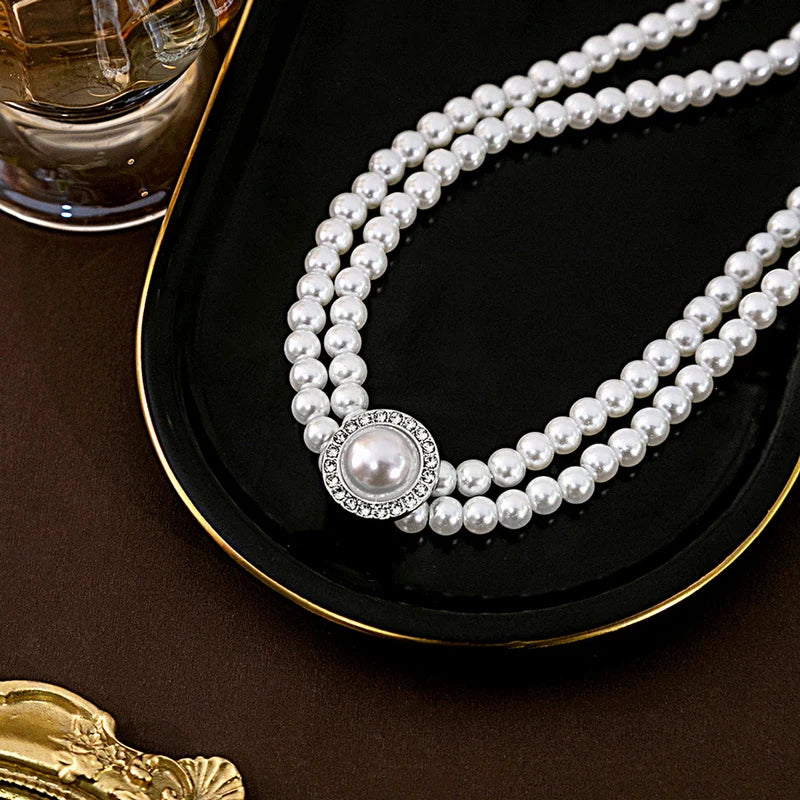 Elegant Big White Imitation Pearl Necklace Earring Ring Jewelry Set Crystal Jewelry Fashion Wedding Bridal Accessory Set Gifts