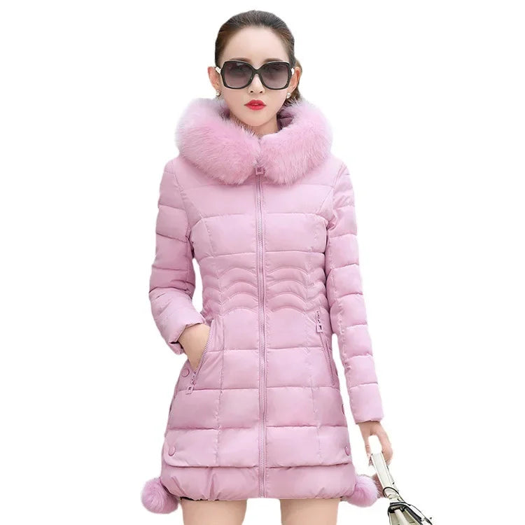 2024 Winter Women Jacket Parkas Big Fur Collar Hooded Thick Warm Down Cotton Coat Female Casual Fashion Female Outerwear R006