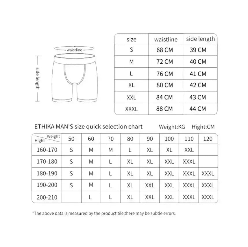 4PCs Ethika Fashion Sexy Men Underwear Boxer Shorts Printed Panties Lingerie Underpants Boxershorts Plus Size Boxers Briefs XXXL