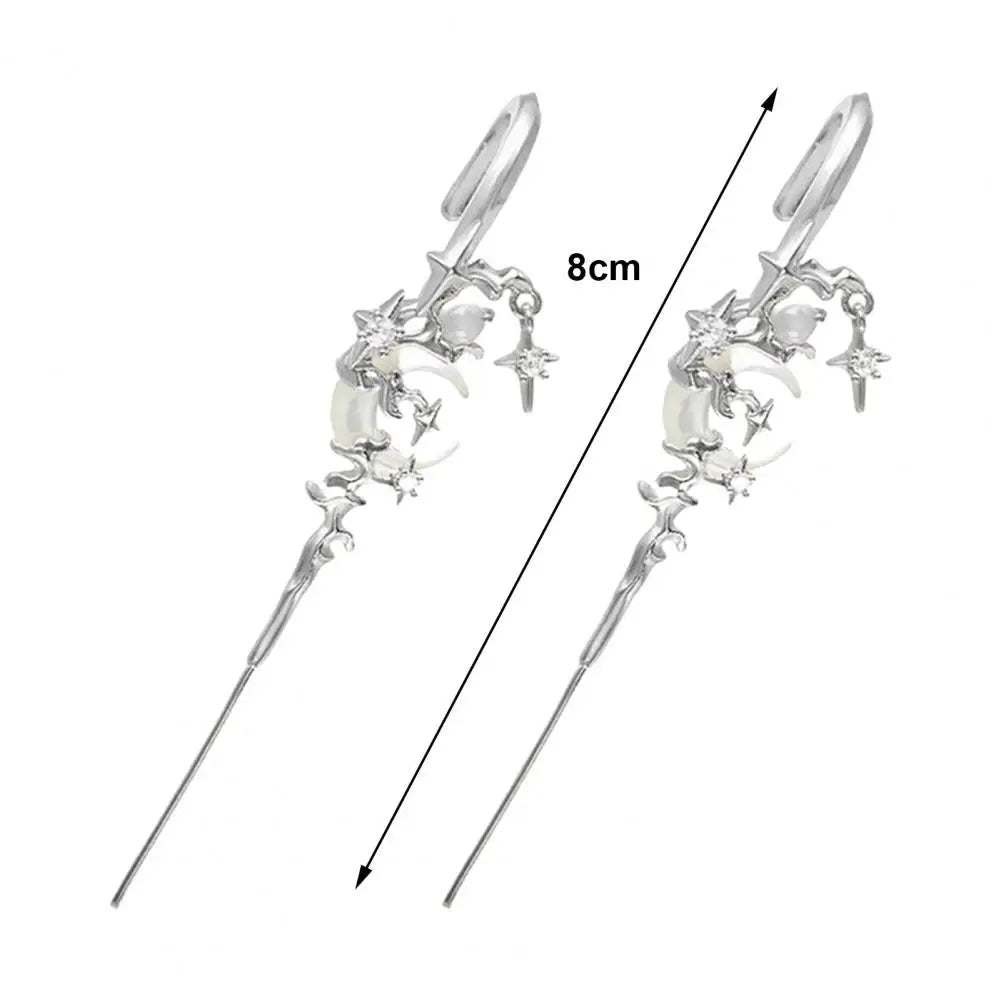 1 Pair Ear Needles Myth of The Moon Punk Rock Dark Style Individual Piercing Earrings Star Moon Ear Cuffs Club Party Jewelry