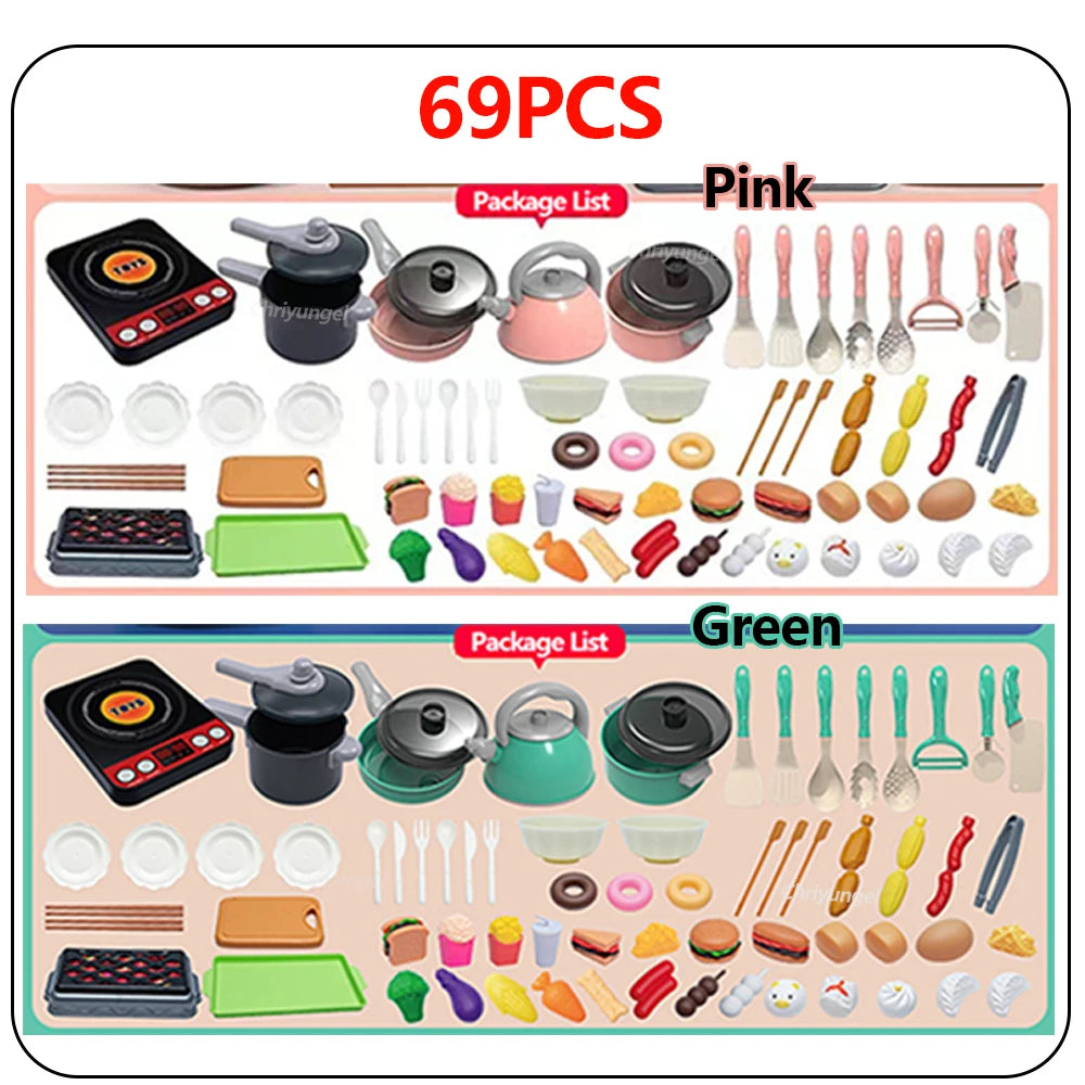 Kids Kitchen Toys Set 92/69/59 PCS Play Kitchen Accessories Kit with Play Pots Pretend Food Cooking Toy Toddler Girls Boy Gift