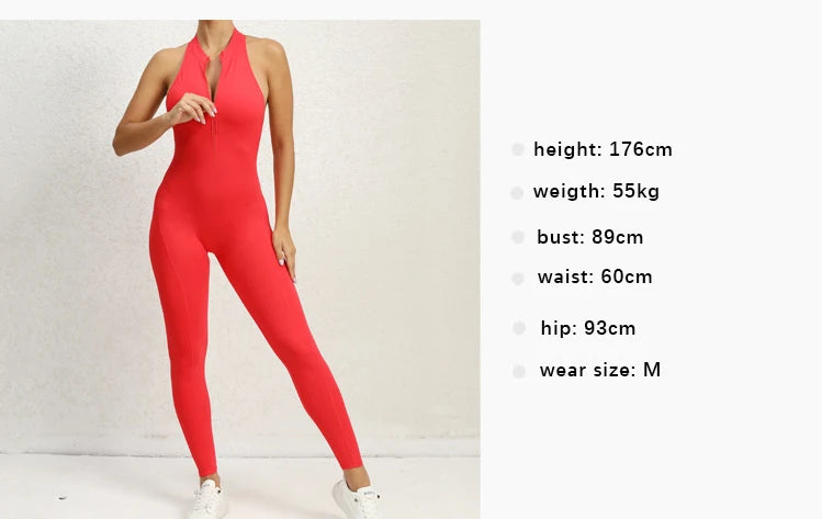 Sexy Hollow Backless Scrunch Sporty Jumpsuit Raises Butt Woman Gym Set One Piece Sport Suit Sleeveless Zip Yoga Fitness Overalls