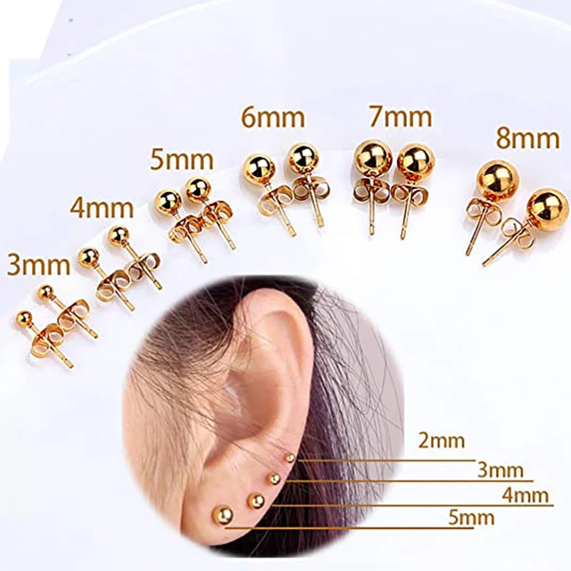 5pair/lot Stainless Steel Ball Studs Earrings Fastnes Ear Post For Women Men 3-8mm Ball Dia Earring Pin Jewelry Wholesale