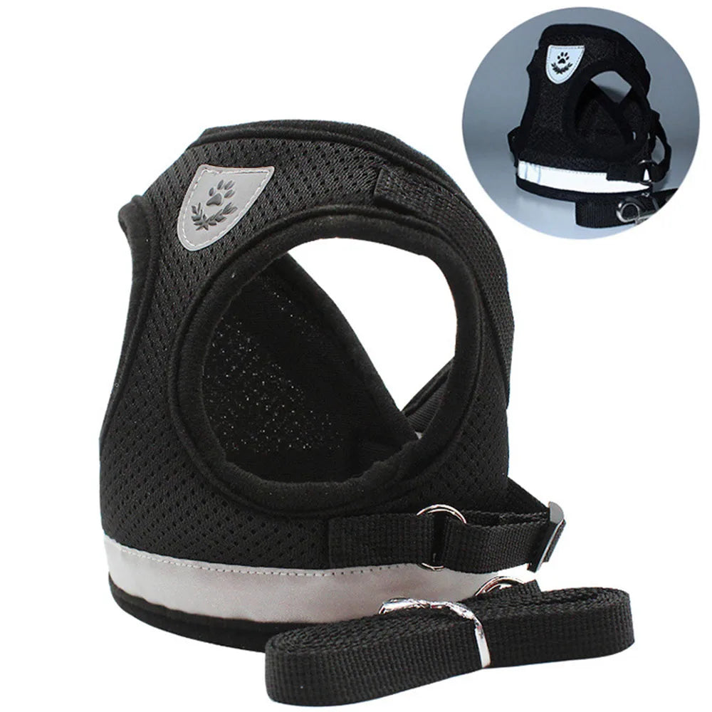 Adjustable Breathable Pet Dog Cat Harness and Leash Escape Proof Cat Vest Harness Puppy Dog Kitten Leads Reflective Cat Collar