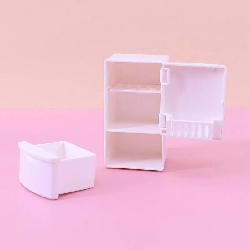 1 Set 1/12 Mini Dollhouse White Refrigerator With Food Set Kitchen Toys Miniature Furniture Fridge Decorations Toy Accessories