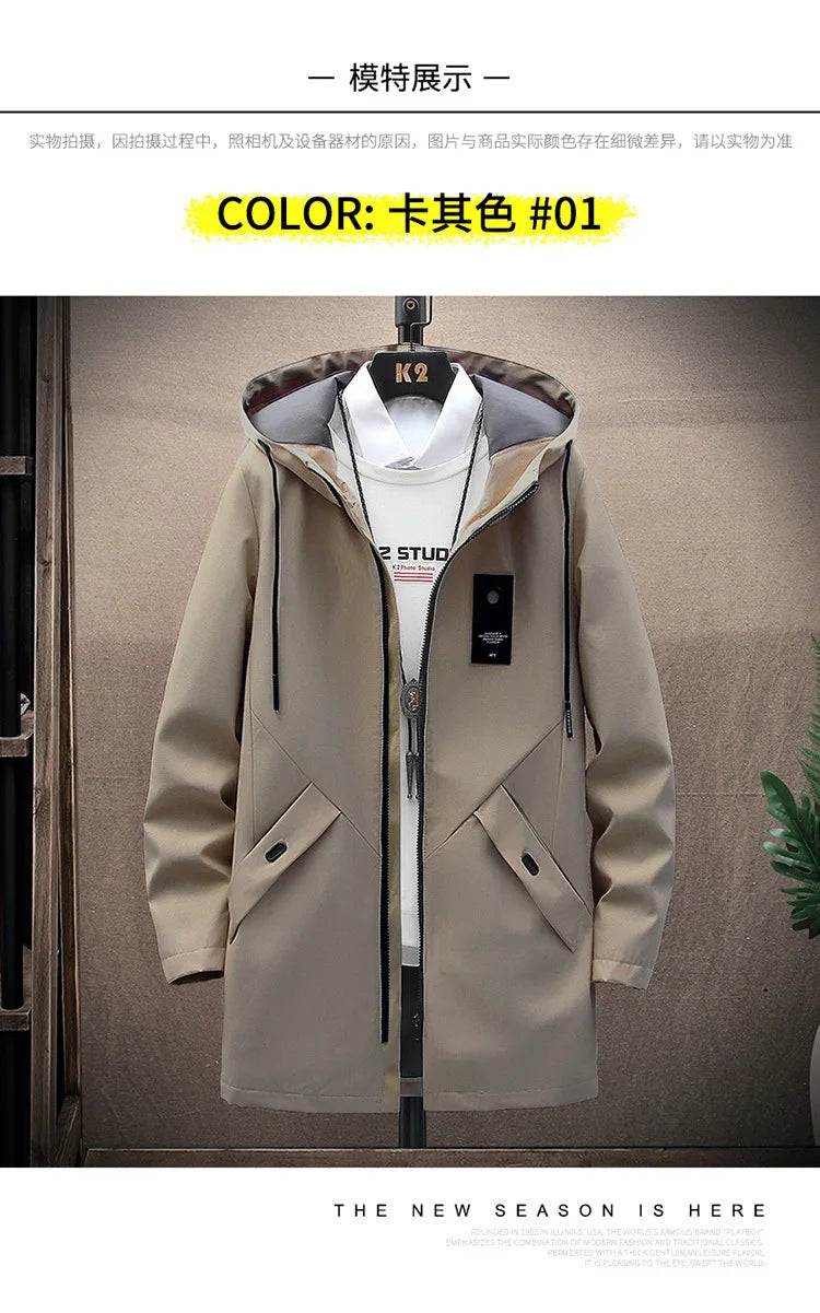 2024 Spring and Autumn New Classic Fashion In The Long Coat Men Casual Loose Comfortable High Quality Trench Coat