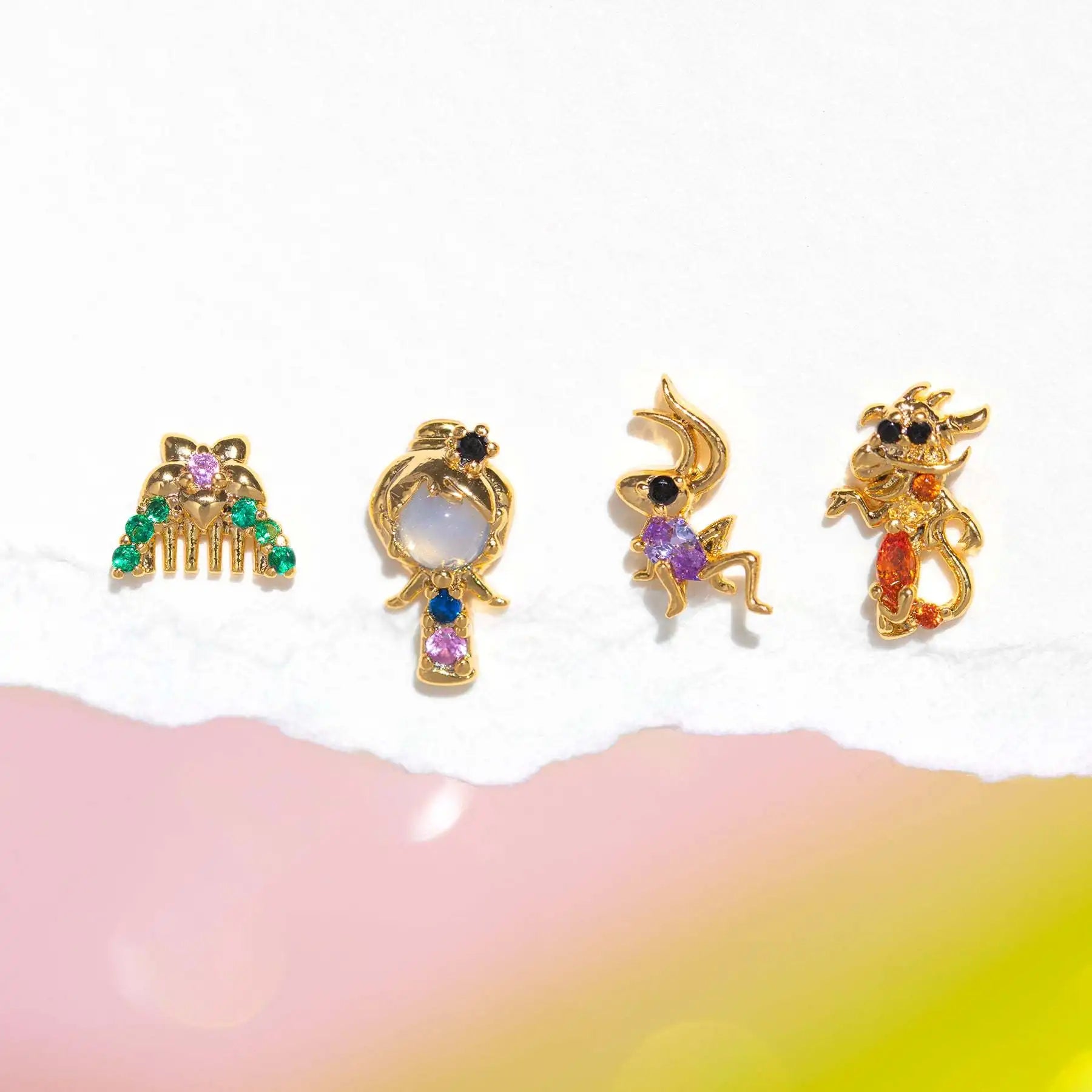 MIGGA 4pcs Fairy Cute Animal Comb Princess Stud Earrings Set Fashion Zircon Crystal Women Girls Gift Jewelry