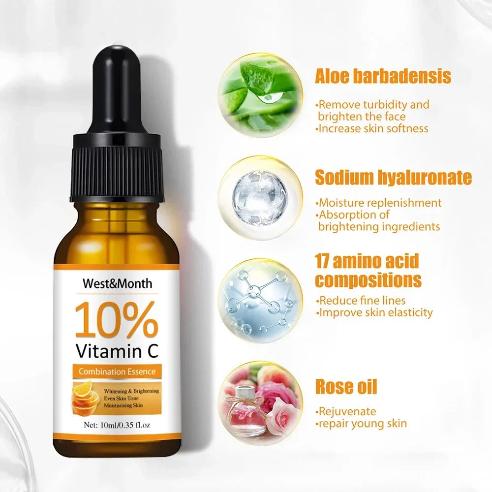 10ml Vitamin C Serum for Face Whitening Facial Serum Hyaluronic Acid Dark Spot Remover Korean Skin Care Products Skincare New