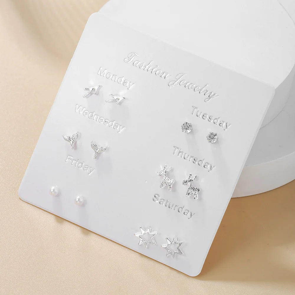 New Simple S925 Silver Needle Stud Earrings Set for Women Girls Cute Exquisite Mini Earrings Jewelry Gift Wholesale Direct Sales