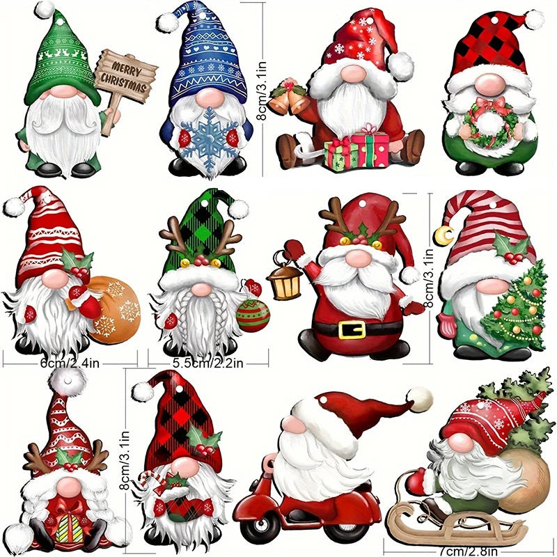 24/12PCS Christmas Wooden Santa Claus Multi Noface Santa Hanging Pendants 2025 Xmas Party Kids New Year Gifts Wrapping Supply