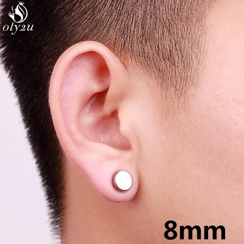 1Pc Punk Titanium Steel Men Strong Magnet Magnetic Ear Stud Non Piercing Earrings Fake Earring Gift for Boyfriend Lover Jewelry