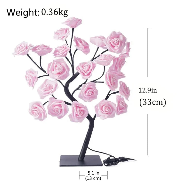 24 LED Fairy Flower Tree Table Lamps Maple Leaf Lamp Rose Night Light USB Operated Gifts for Wedding Party Hallowmas Decoration