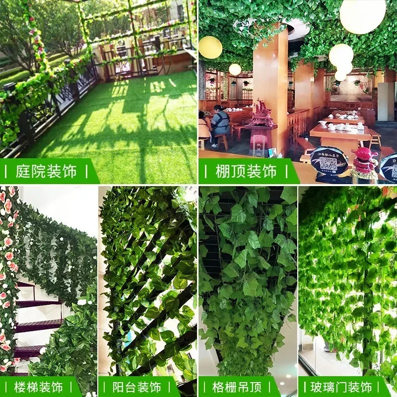 2.2M Artificial Plant Green Ivy Leaf Garland Silk Wall Hanging Vine Home Garden Decoration Wedding Party DIY Fake Wreath Leaves