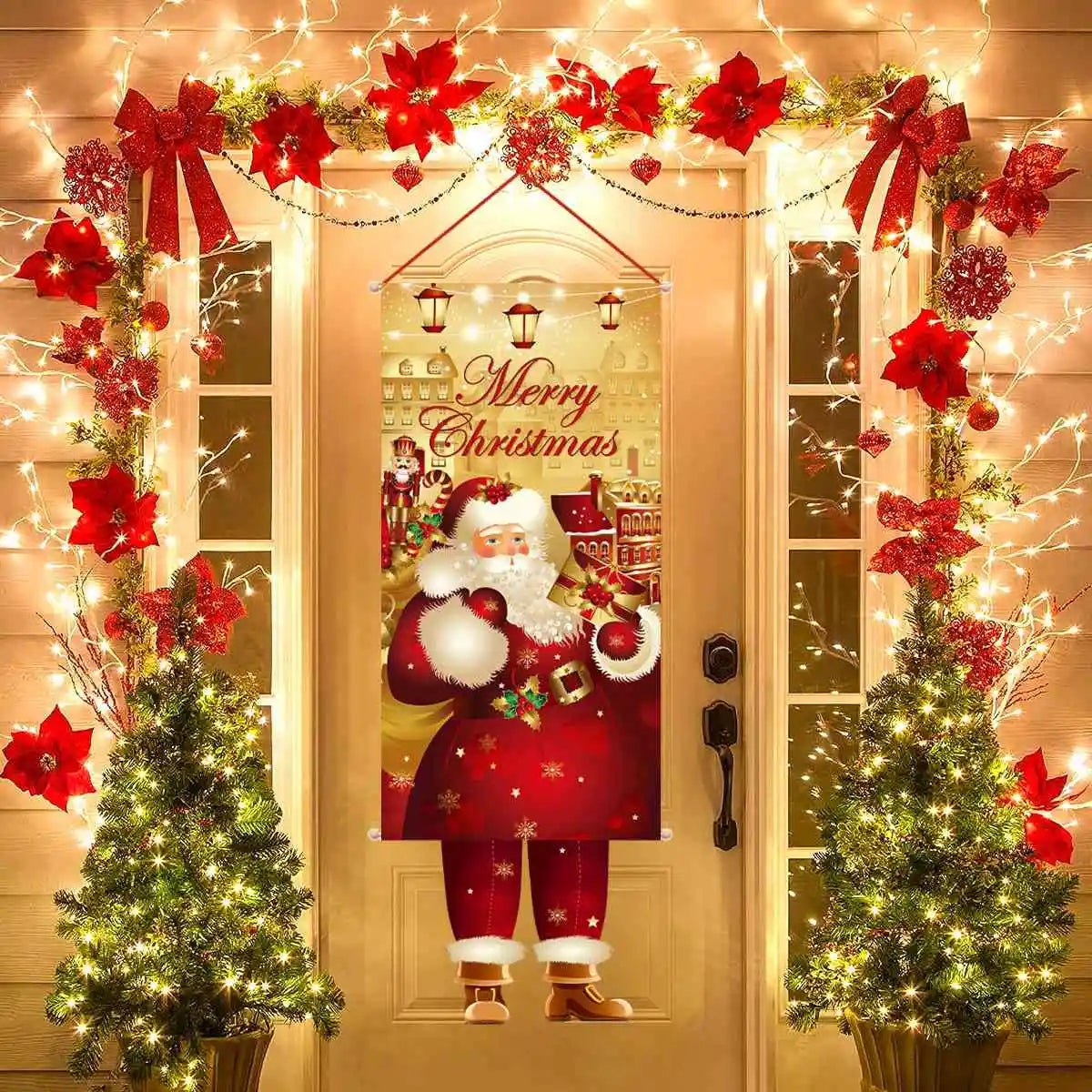 2024 Christmas Hanging Flag Banner Christmas Decorations For Home Door Christmas Ornaments Xmas Navidad Noel Gifts New Year 2025