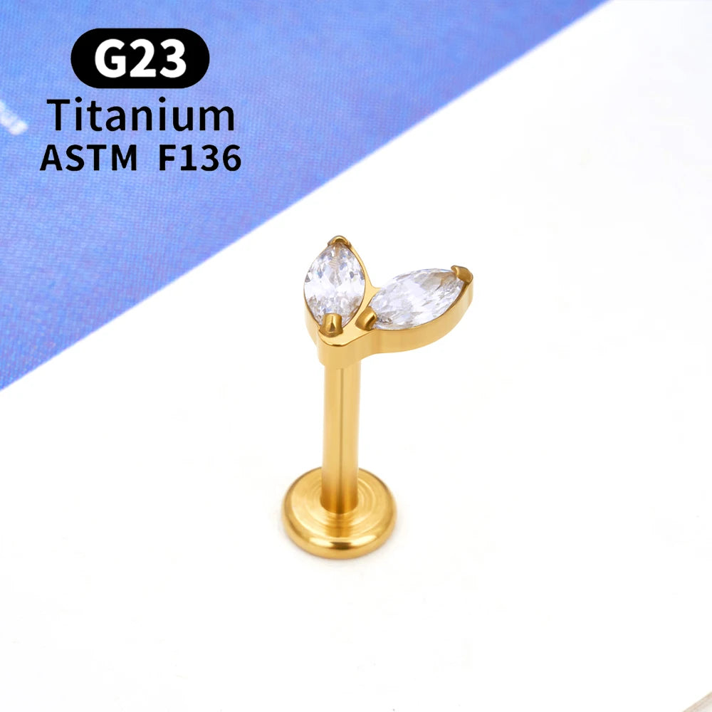 G23 Titanium Piercing Ear Studs Leaf Flower Shape CZ Top Lip Tragus Cartilage Helix Daith Pierc Earrings Women Body Jewelry