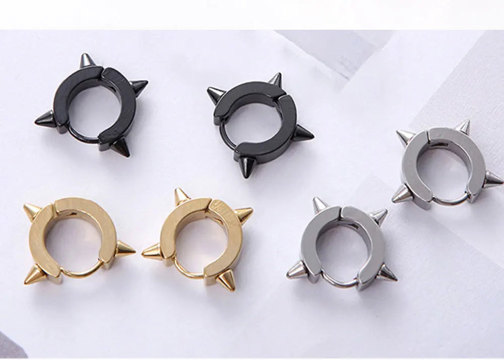 1Pair Punk Stainless Steel Spiky Thorn Stud Earrings For Women Men Ear Clips Funny Street Pop Hip Hop Gothic Jewelry Accessories