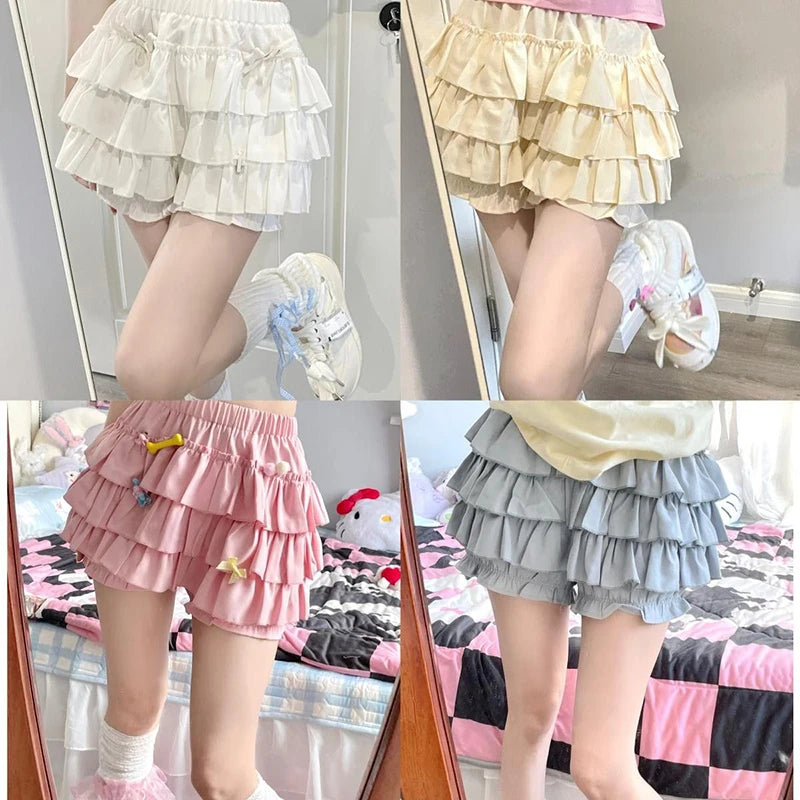 MEXZT Y2K Sweet Ruffles Mini Skirt Women Kawaii Lolita Bow A Line Skirts Harajuku Japanese High Waist Pink White Ball Gown Skirt