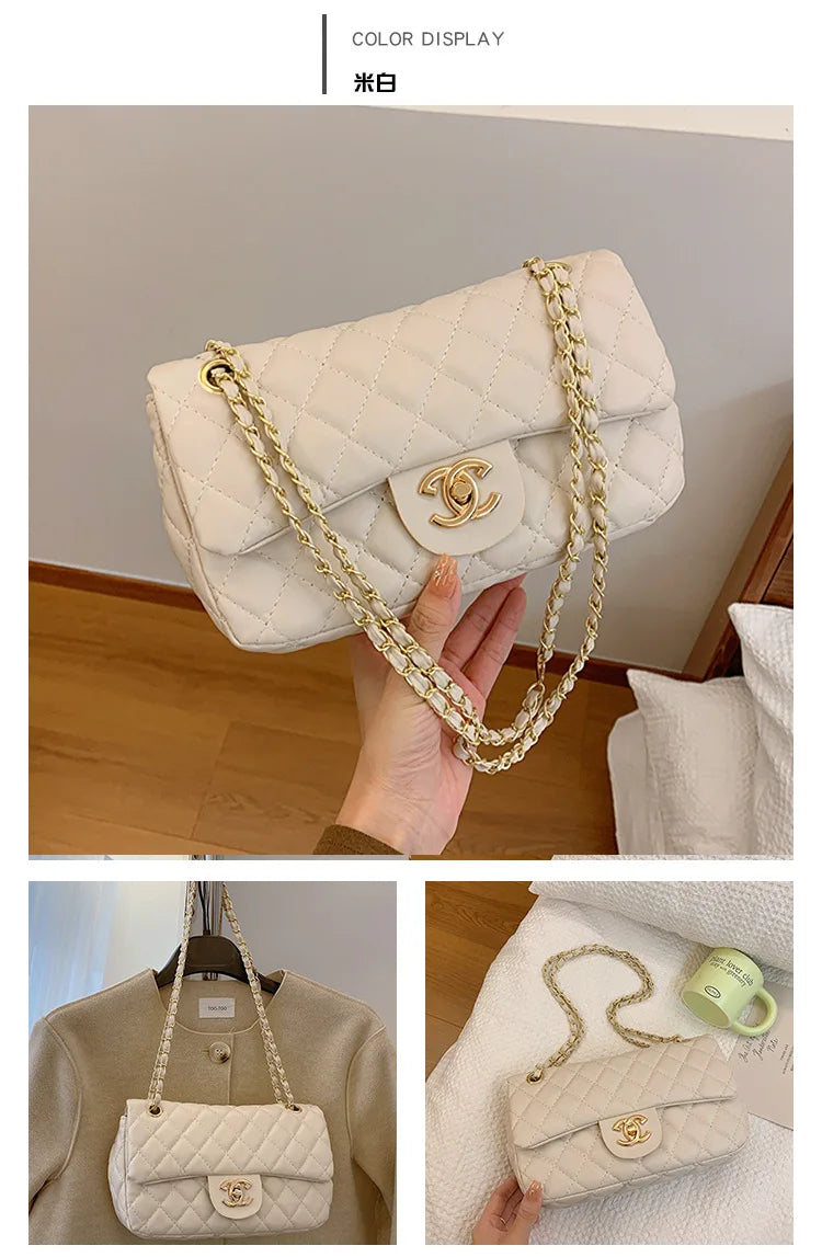 2024 New Simple Fashion Texture Diamond Grid Bag, Shoulder Cross Shoulder Chain Small Square Bag, High end Edition