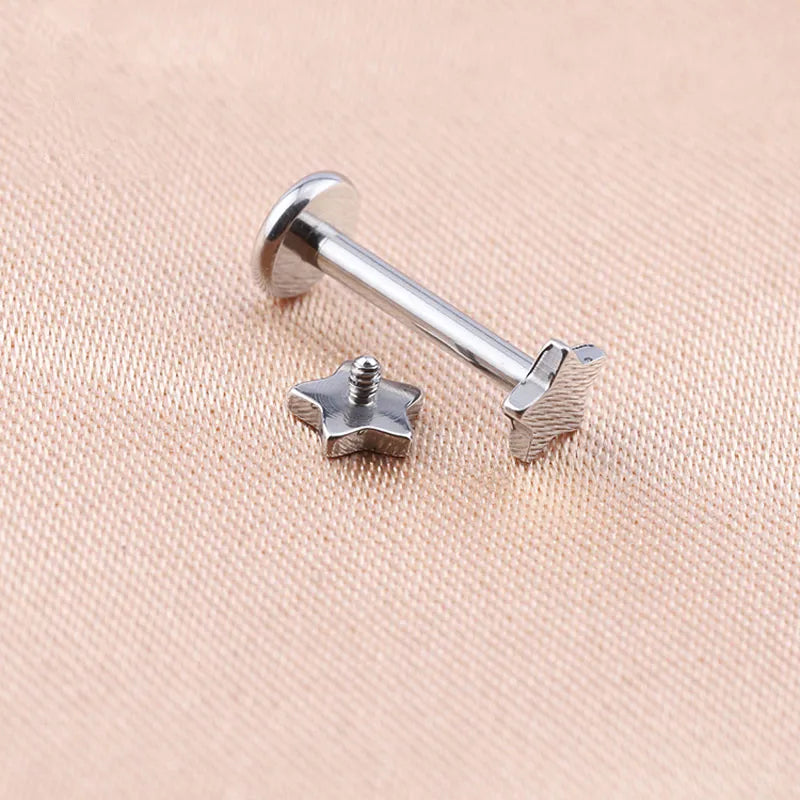 G23 Titanium F136 Stud Internal Thread Star Love Moon Cross Top Screw Piercing Ear Cartilage Nail Piercing Jewelry