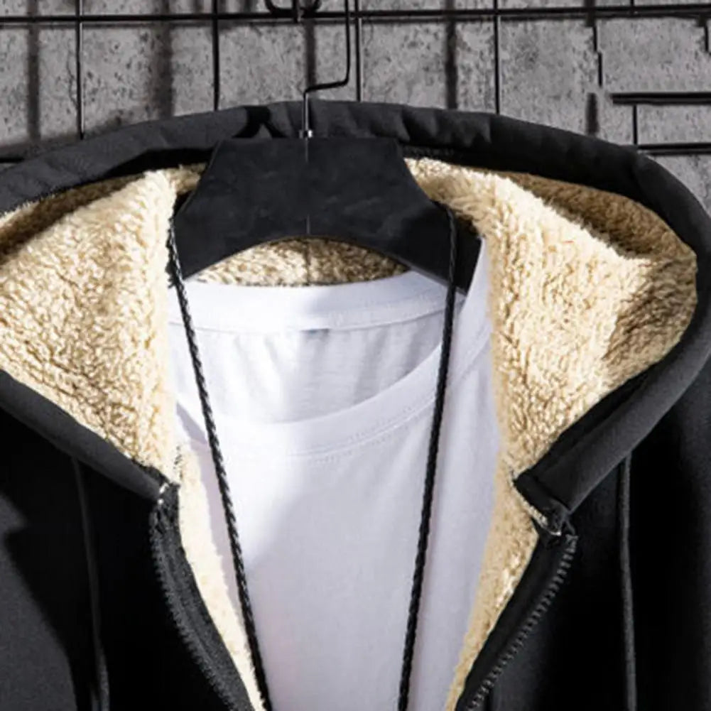 Men Hoodie Coat Solid Color Thicken Plush Zip Up Hoodie Hooded Sweatshirts Men's Hoodie Cardigan Sweatshirts Casual Male Hoody