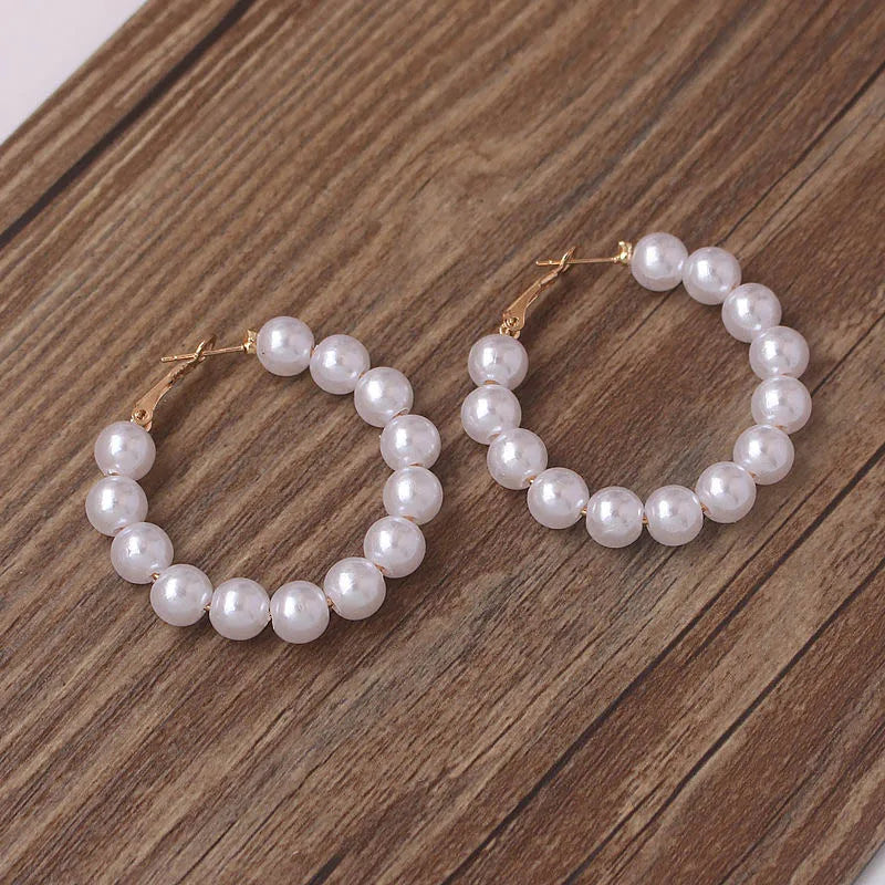 Imitaiton Pearl Hoop Earrings for Women Elegant Korean Fashion Girls Ear Accessories White Color Pearl Earrings Wedding Jewelry