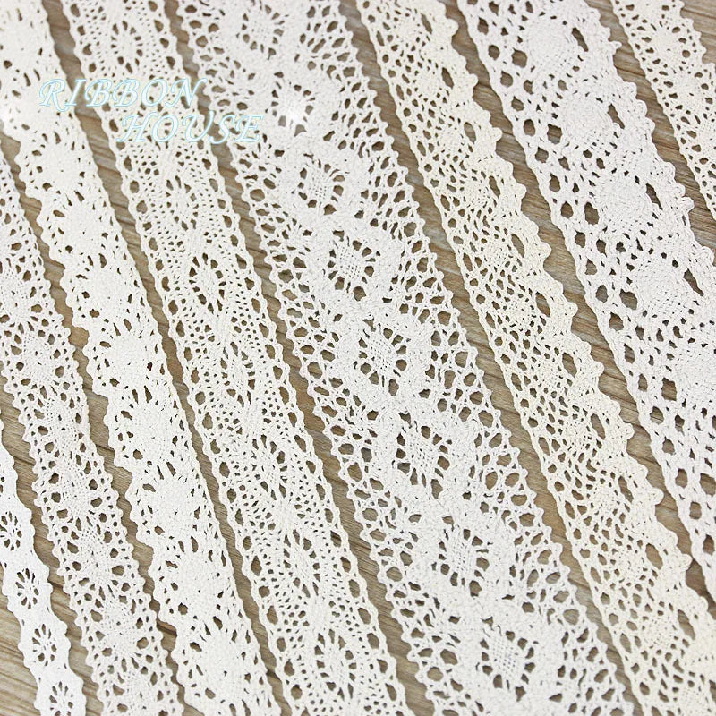 (5Meter/roll) White Beige Cotton Embroidered Lace Net Ribbons Fabric Trim DIY Sewing Handmade Craft Materials