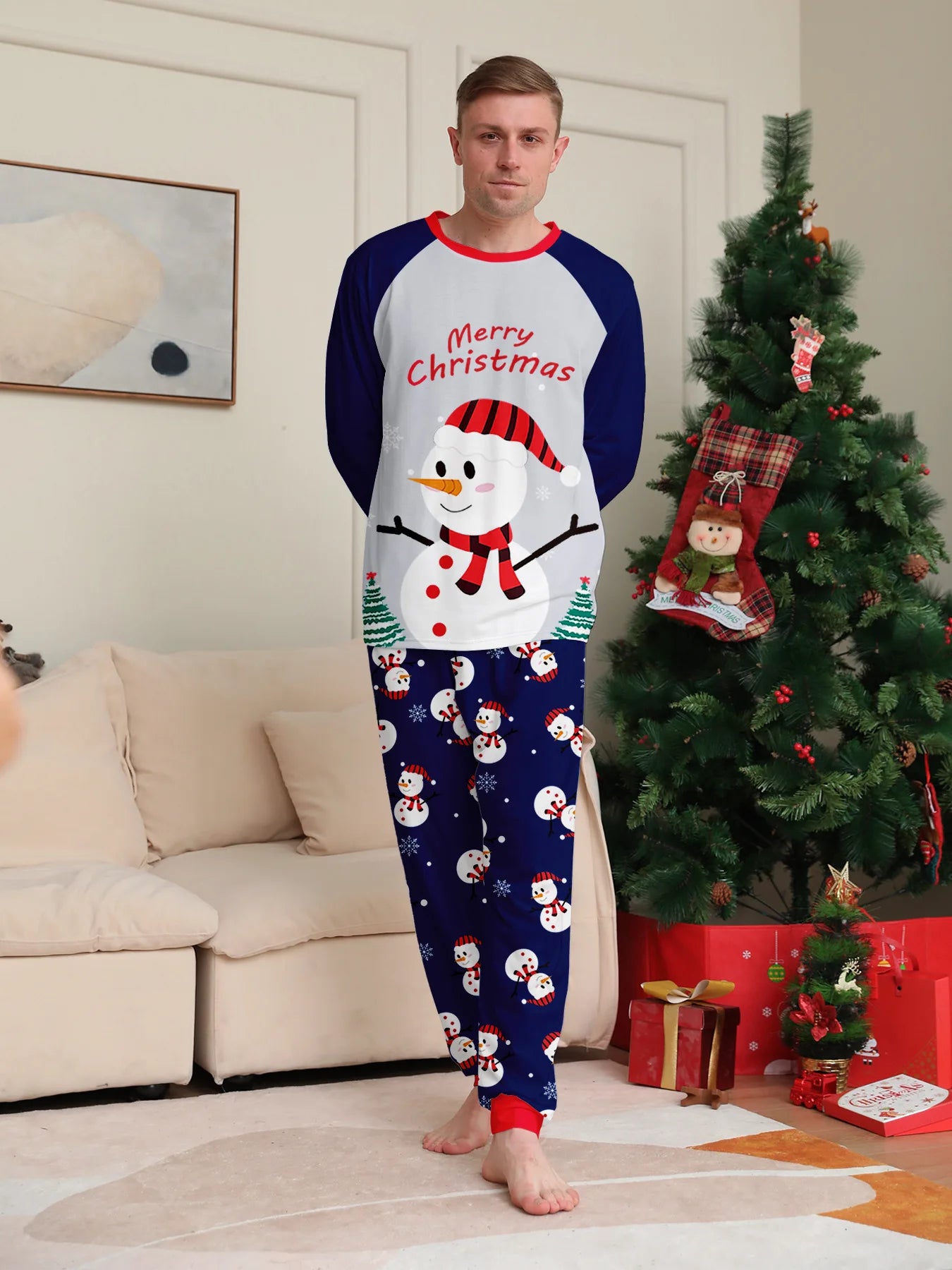 New Year's 2024 New Sleepwear for Sleeping White Snowman Parent Child Christmas Pajamas Cartoon Family Pajamas for Couples