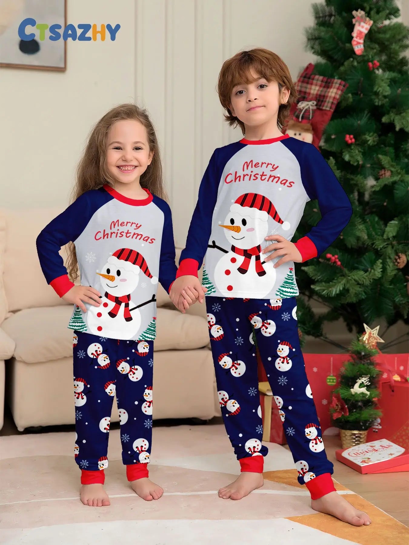 New Year's 2024 New Sleepwear for Sleeping White Snowman Parent Child Christmas Pajamas Cartoon Family Pajamas for Couples