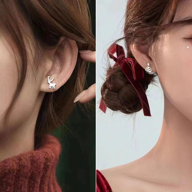 925 Silver Needles Lovely Mini Stud Earrings Women Cute Heart Star Moon Daisy Christmas Xmas Planet Butterfly Ear Studs