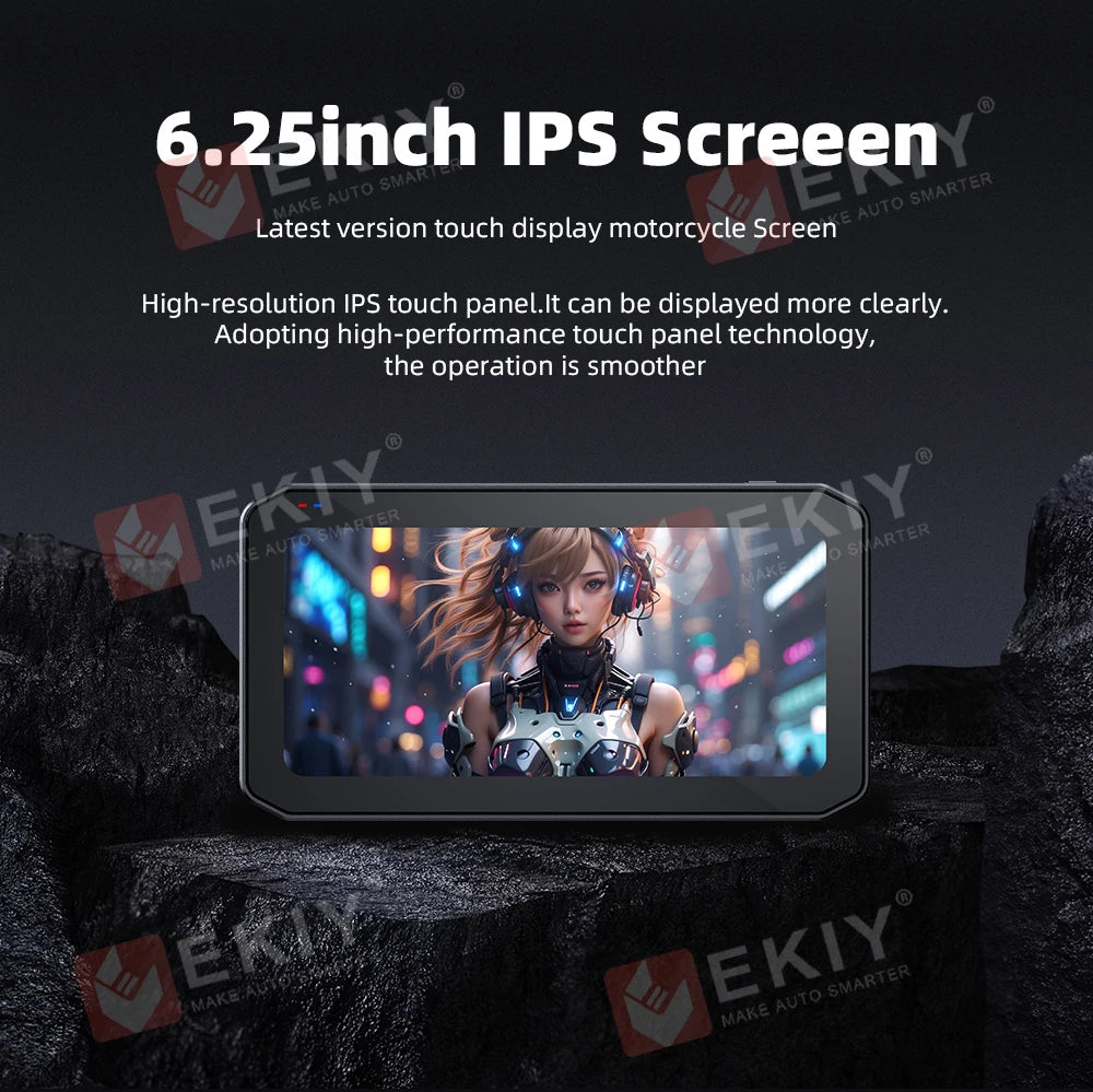 EKIY 6.25 inch Motorcycle Navigation CarPlay Camera Linux IP65 Waterproof Host Wireless Android Auto