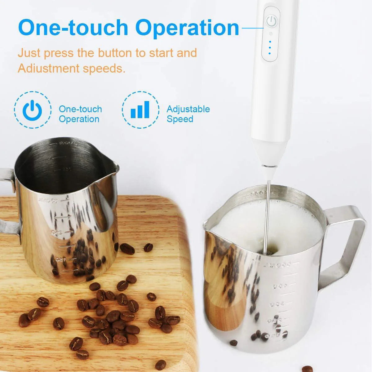 MINI Milk Frother USB Rechargeable 3 Speeds Foam Maker Coffee Whisk Mixer Electric Handle Blender Egg Beater