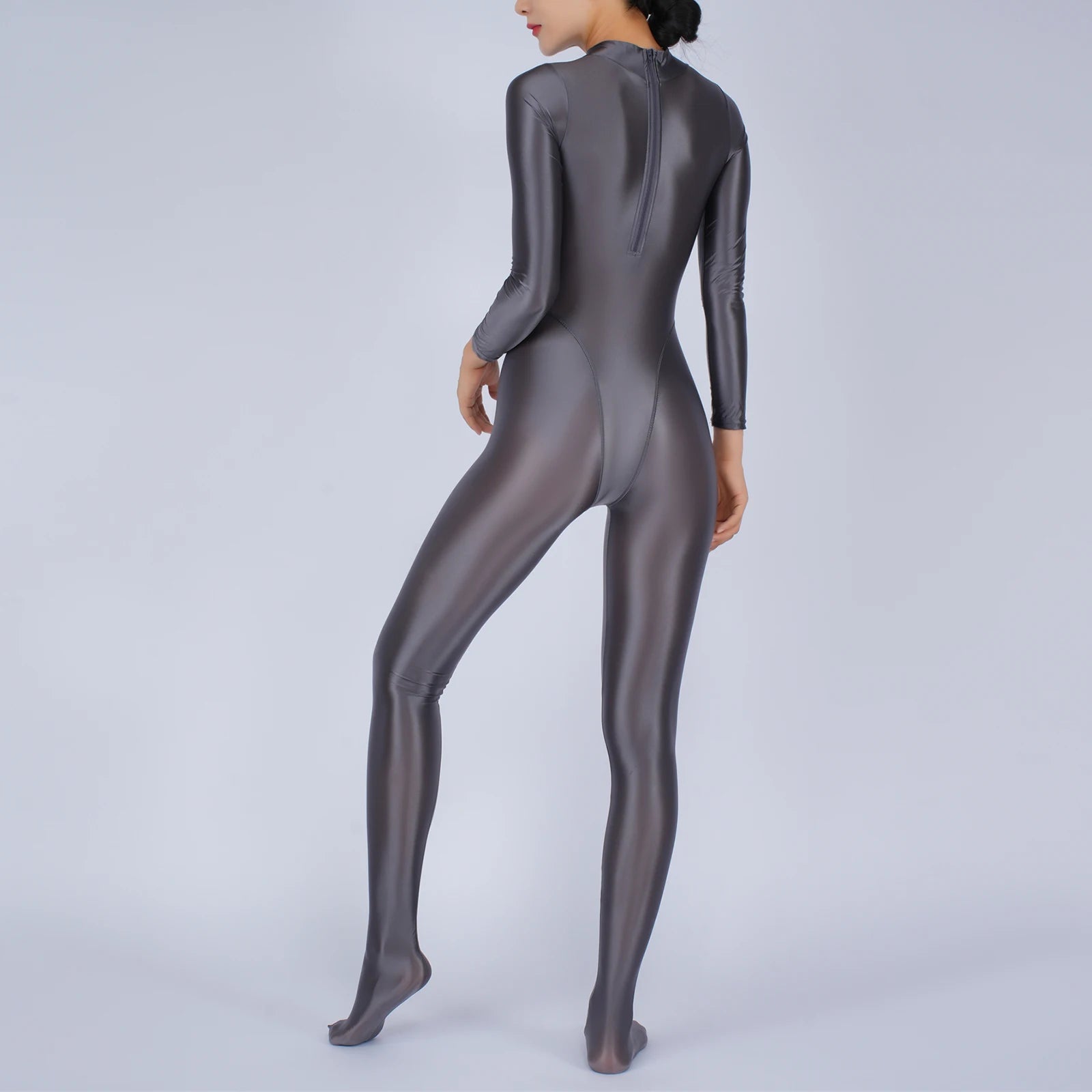 Womens Full Body Jumpsuit Sports Gym Yoga Tights Bodysuit Mock Neck Long Sleeve Footed One Piece Jumpsuit Clubwear Sportwear