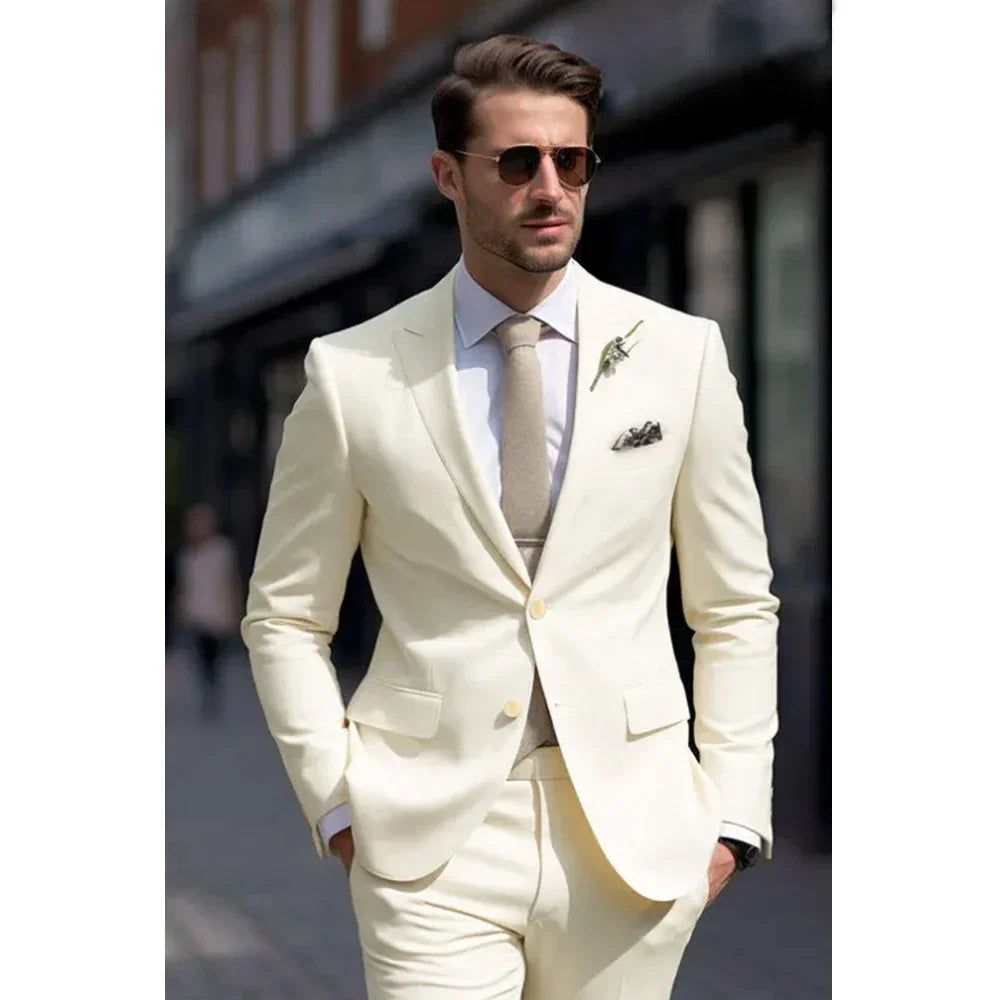 Slim Fit Single Breasted Men's Suit Two-pieces(Jacket+Pants) Set New Handsome Fashion High-end Male Formal Set