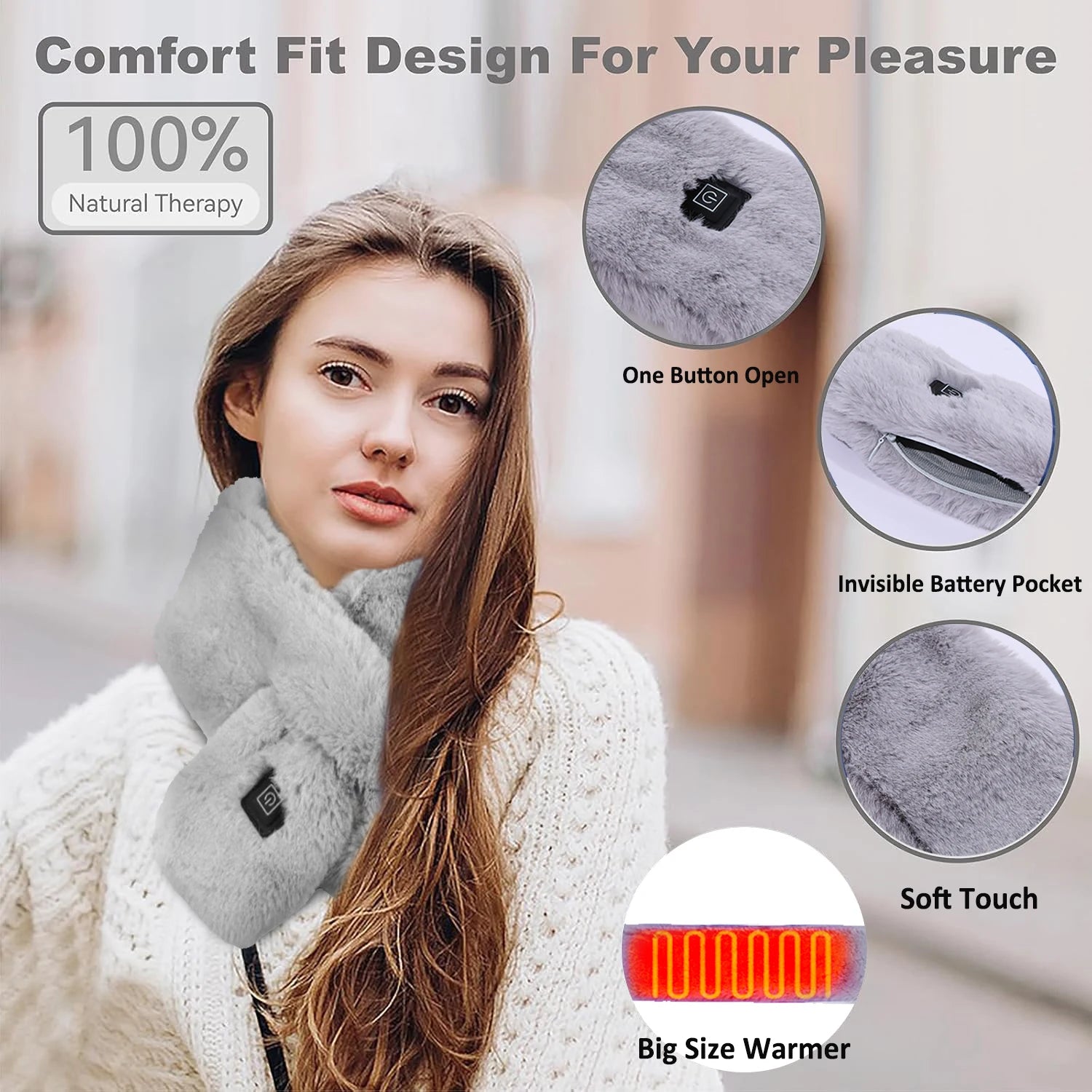 Heating Scarf USB Electric Heated Neck Wrap Heating Pad Pain Relief Three-gear Temperature Control Neck Warmer for Women Men