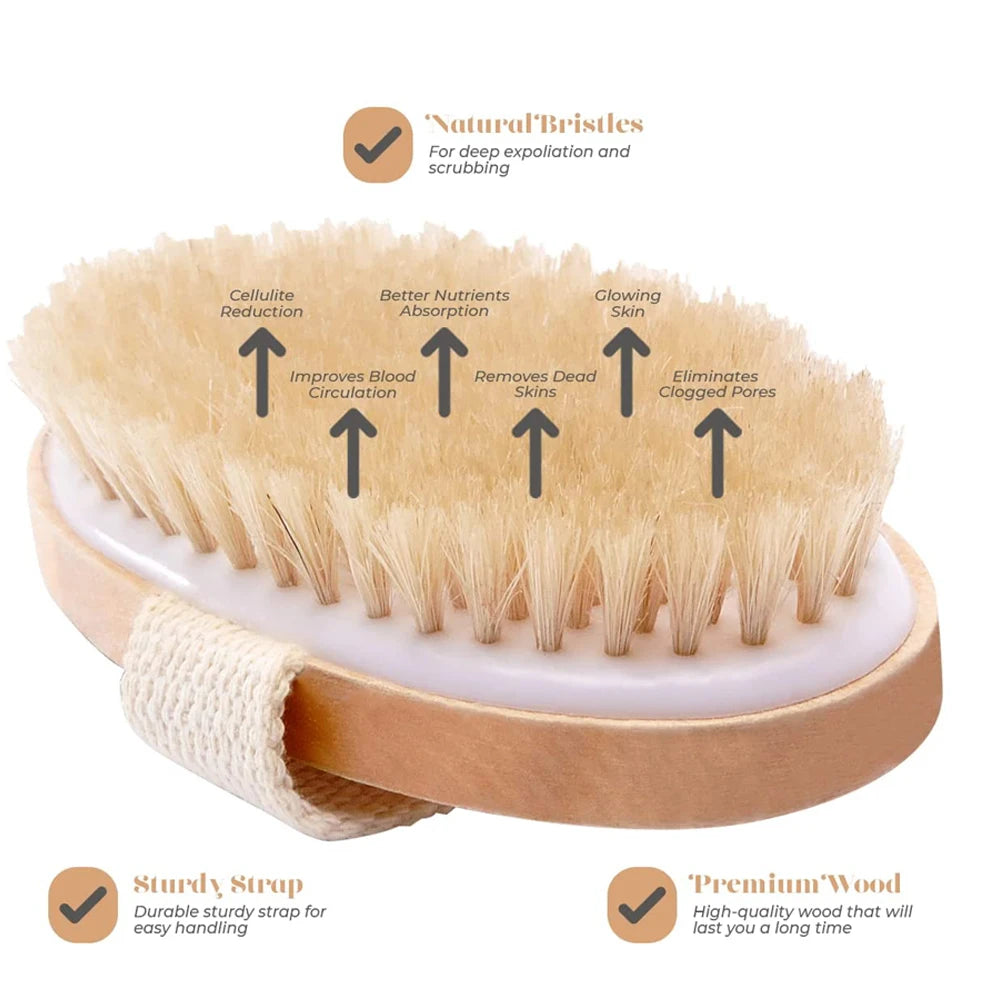 1pcs Exfoliating Wooden Body Massage Shower Brush Natural Bristle Bath Brush Soft SPA Woman Man Skin Care Wet Dry Body Brush