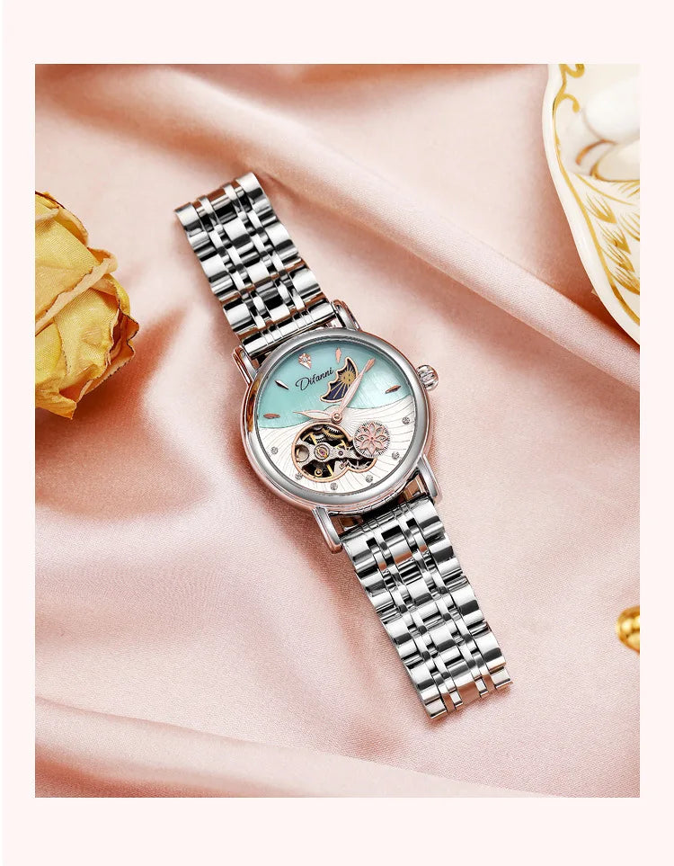 Rotatable Flowers Female Watch Women Top Brand Luxury Fashion Moon Phase Waterproof Lady Automatic Mechanical Watches Reloj