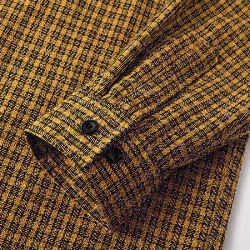 Men Shirt Plaid Flannel Yellow Long Sleeve 2024 Casual Checkered Loose Mens Slim Shirt Oversized Office Business Male Soft Male