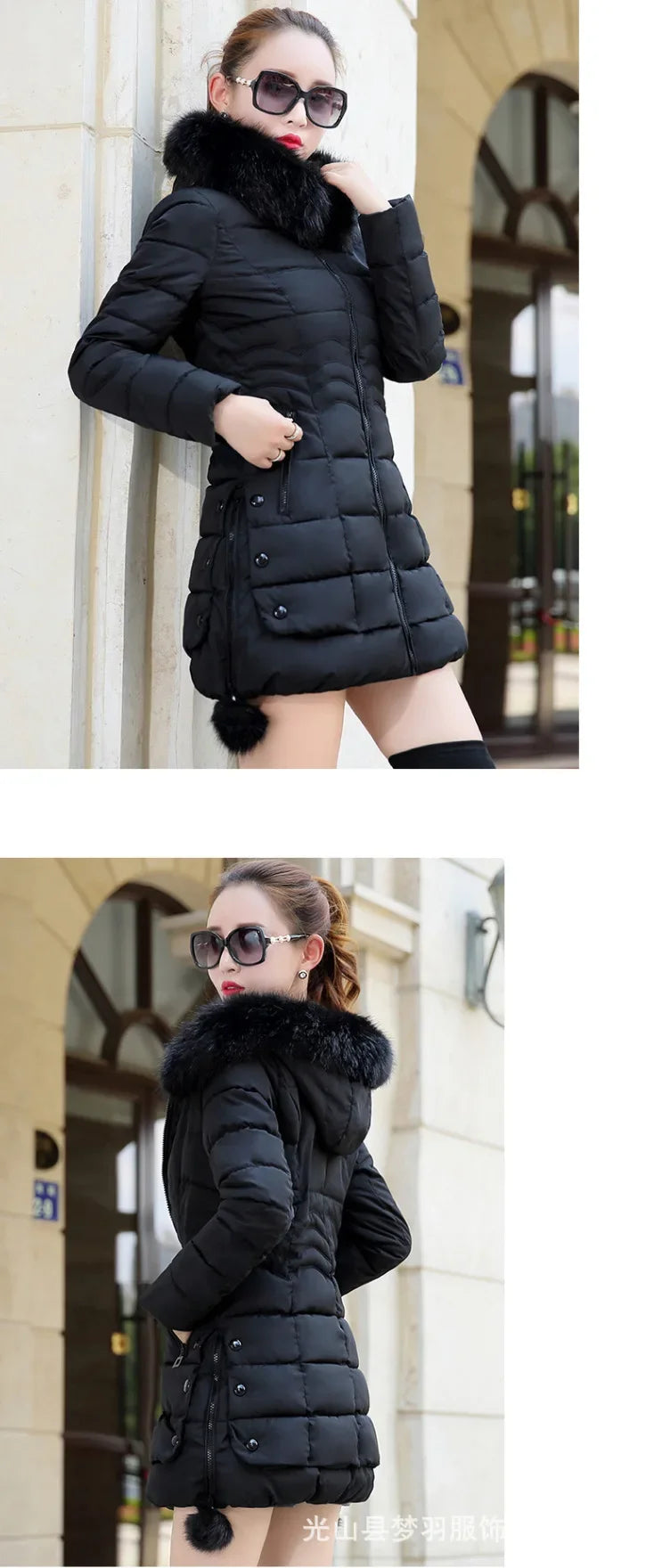 2024 Winter Women Jacket Parkas Big Fur Collar Hooded Thick Warm Down Cotton Coat Female Casual Fashion Female Outerwear R006