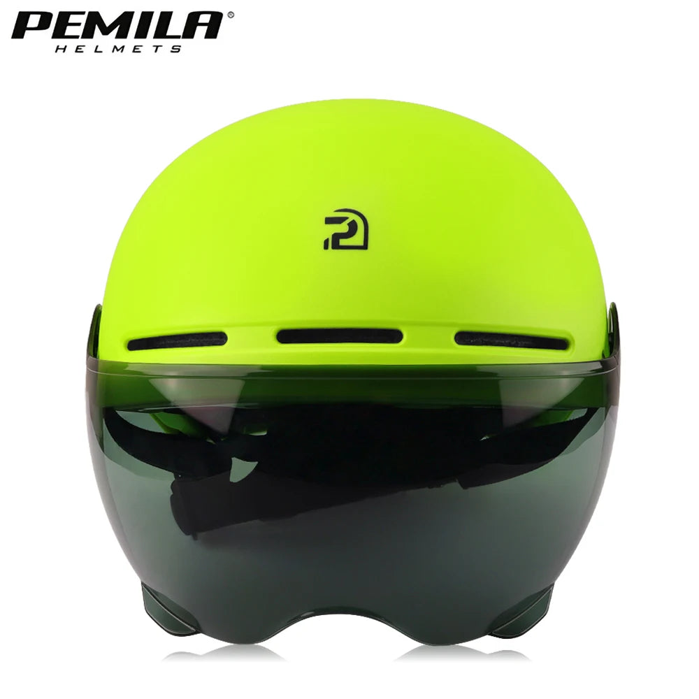 PEMILA New Full edge wrapping process Cycling Helmet With Goggles Lens Ear Protection Bicycle Helmet MTB Road E-Bike Bike Helmet