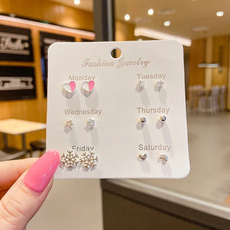 Korean Version Of The Hot Sale Af Aweek Earrings Set 7 Pairs Of Simple And Sweet Earrings Set Combination Of Week Jewelry Gifts