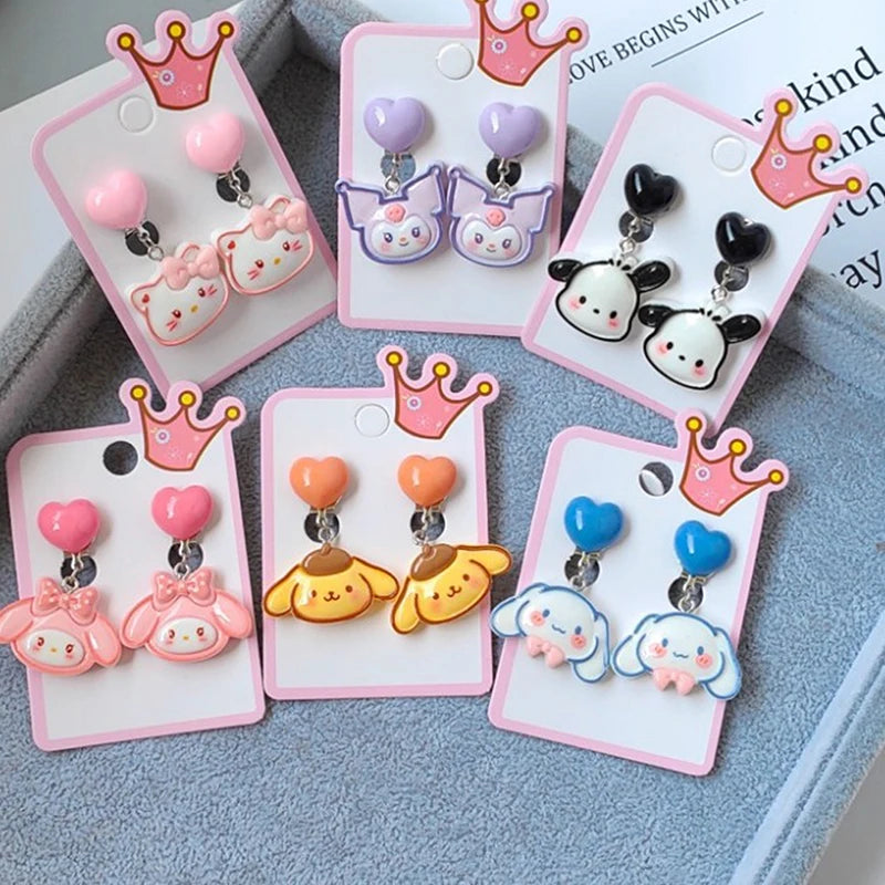 1Pair Sanrio Hello Kitty Cinnamoroll Melody Ear Clip Cartoon Cute Sweet Girl Creative Exquisite Pendant Earrings Jewelry Gift