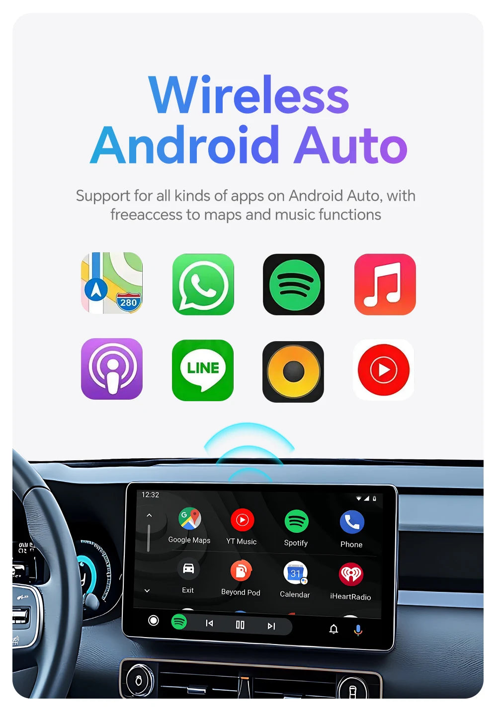 2024 New For Honda Wireless CarPlay Android Car Wireless Adapter Plug and Play Smart Mini Box WiFi Quick Connect Bluetooth